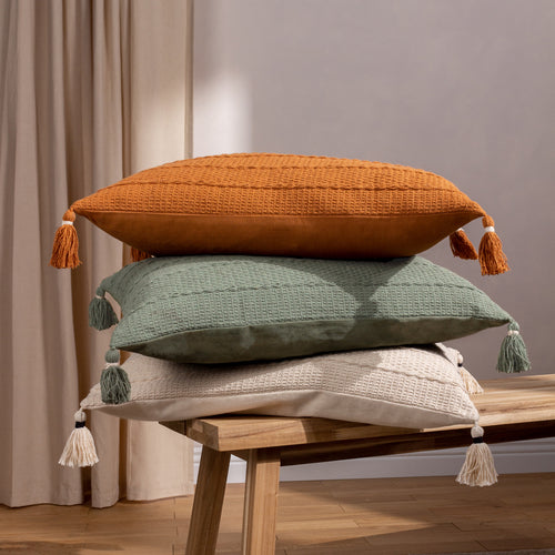 Striped Beige Cushions - Caliche Textured Tasselled Cushion Cover Natural Yard