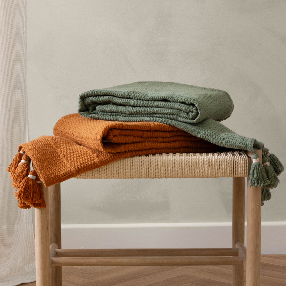Caliche Woven Tasselled Throw Khaki