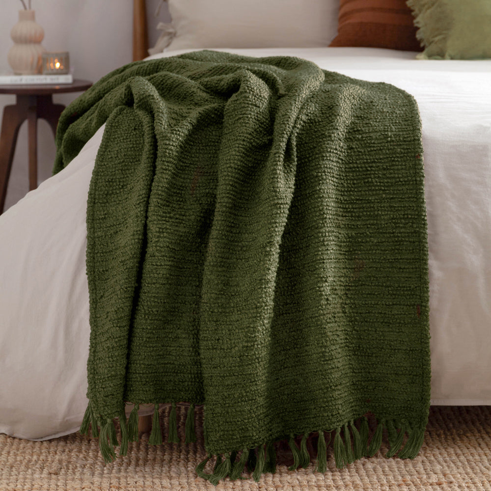 Plain Green Throws - Candar Textured Boucle Throw Khaki Yard