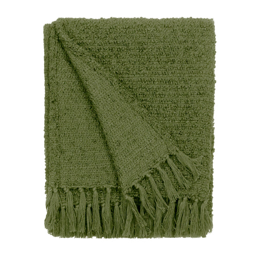 Plain Green Throws - Candar Textured Boucle Throw Khaki Yard