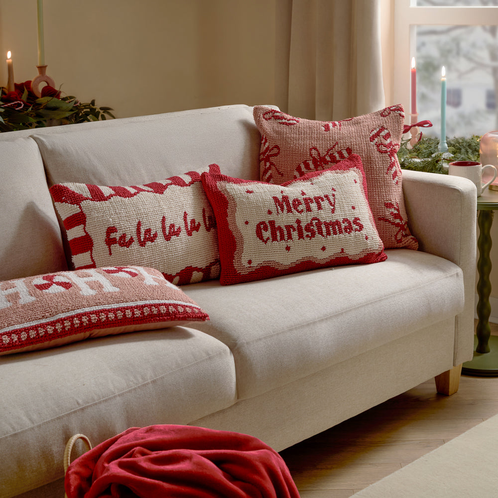 Candy Canes Tufted Cushion Pink/Red