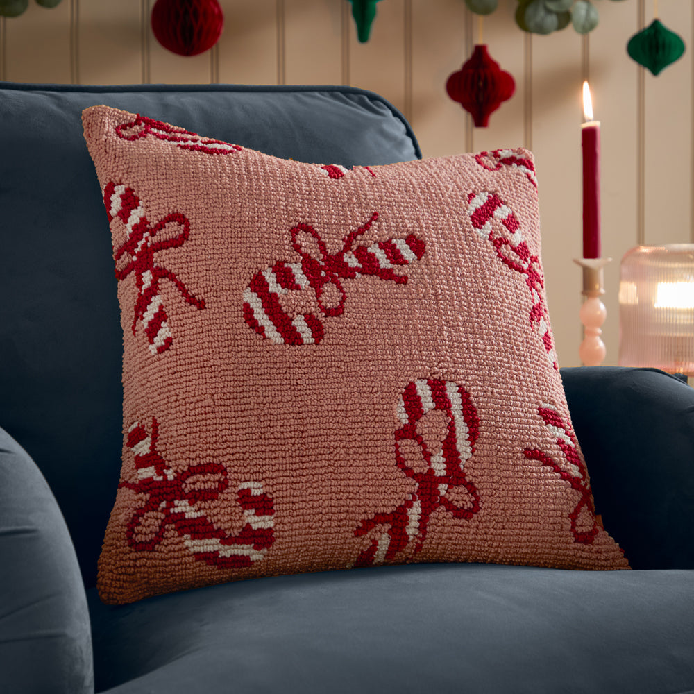  Pink Cushions - Candy Canes Tufted Cushion Cover Pink/Red Furn