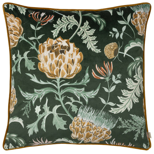 Floral Green Cushions - Chatsworth Artichoke Velvet Piped Cushion Cover Bottle Evans Lichfield