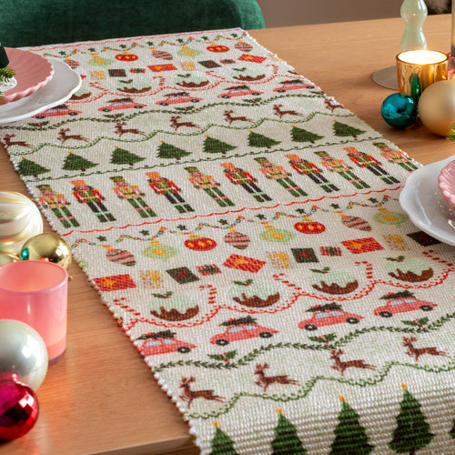 Abstract Multi Kitchen - Christmas Celebration Festive Table Runner Multicolour Evans Lichfield