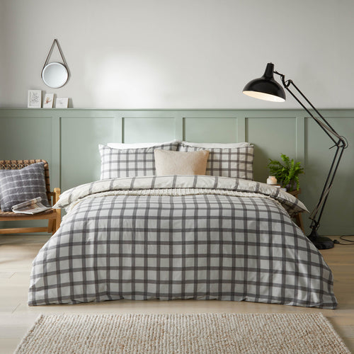 Check Grey Bedding - Canberra Check Printed Duvet Cover Set Grey/Neutral furn.