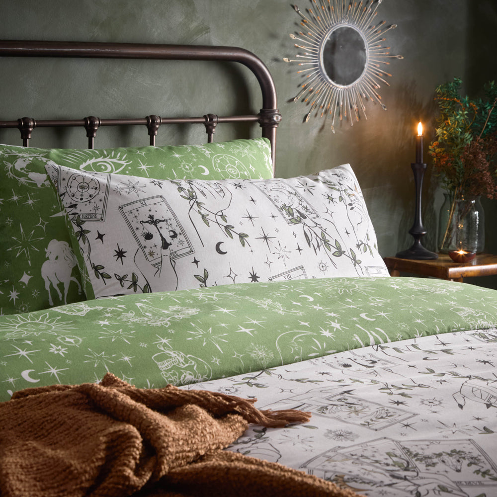 Celestial Stories Printed Reversible Duvet Cover Set Green