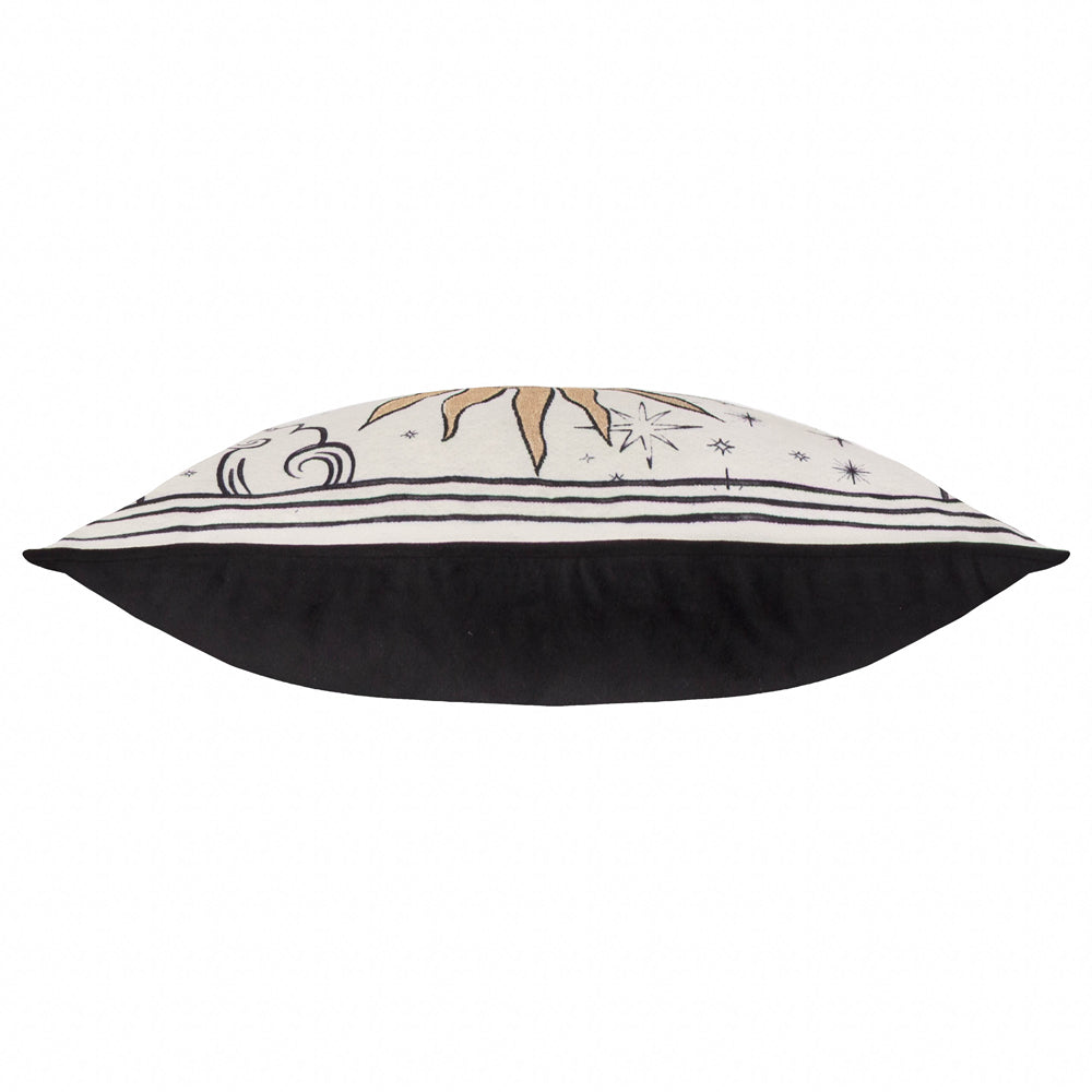 Celestial Stories Embroidered Velvet Cushion Linen/Black