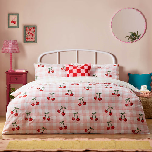 Check Pink Bedding - Cherry Gingham Printed Duvet Cover Set Pink Heya Home