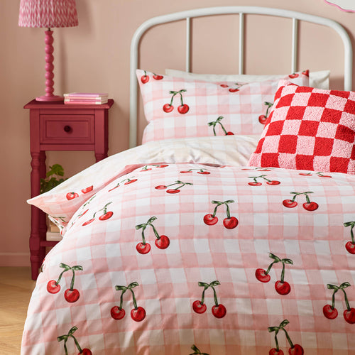 Check Pink Bedding - Cherry Gingham Printed Duvet Cover Set Pink Heya Home