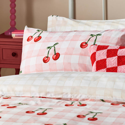 Check Pink Bedding - Cherry Gingham Printed Duvet Cover Set Pink Heya Home