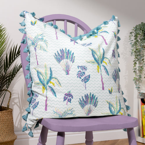 Floral Purple Cushions - Chamae Floral Tasselled Cushion Cover Lilac furn.