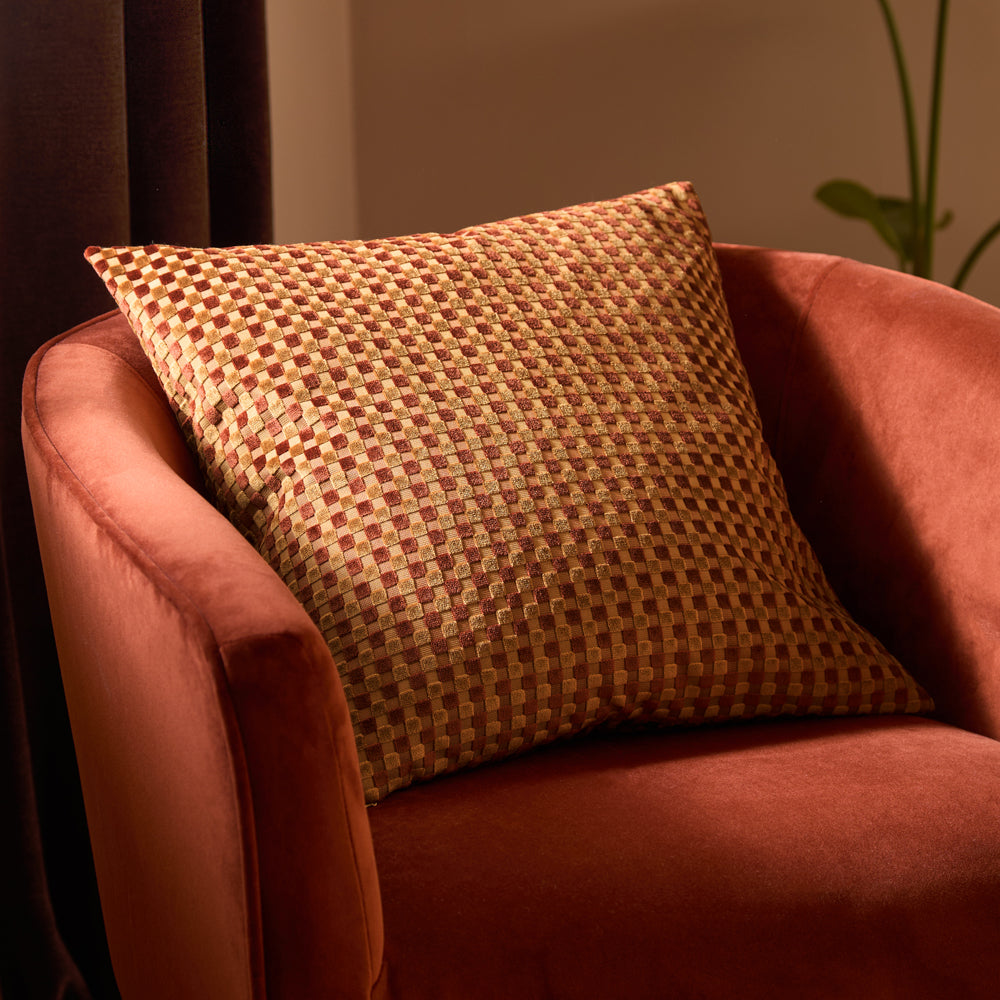 Check Brown Cushions - Checkered Velvet Cushions Chocolate Furn