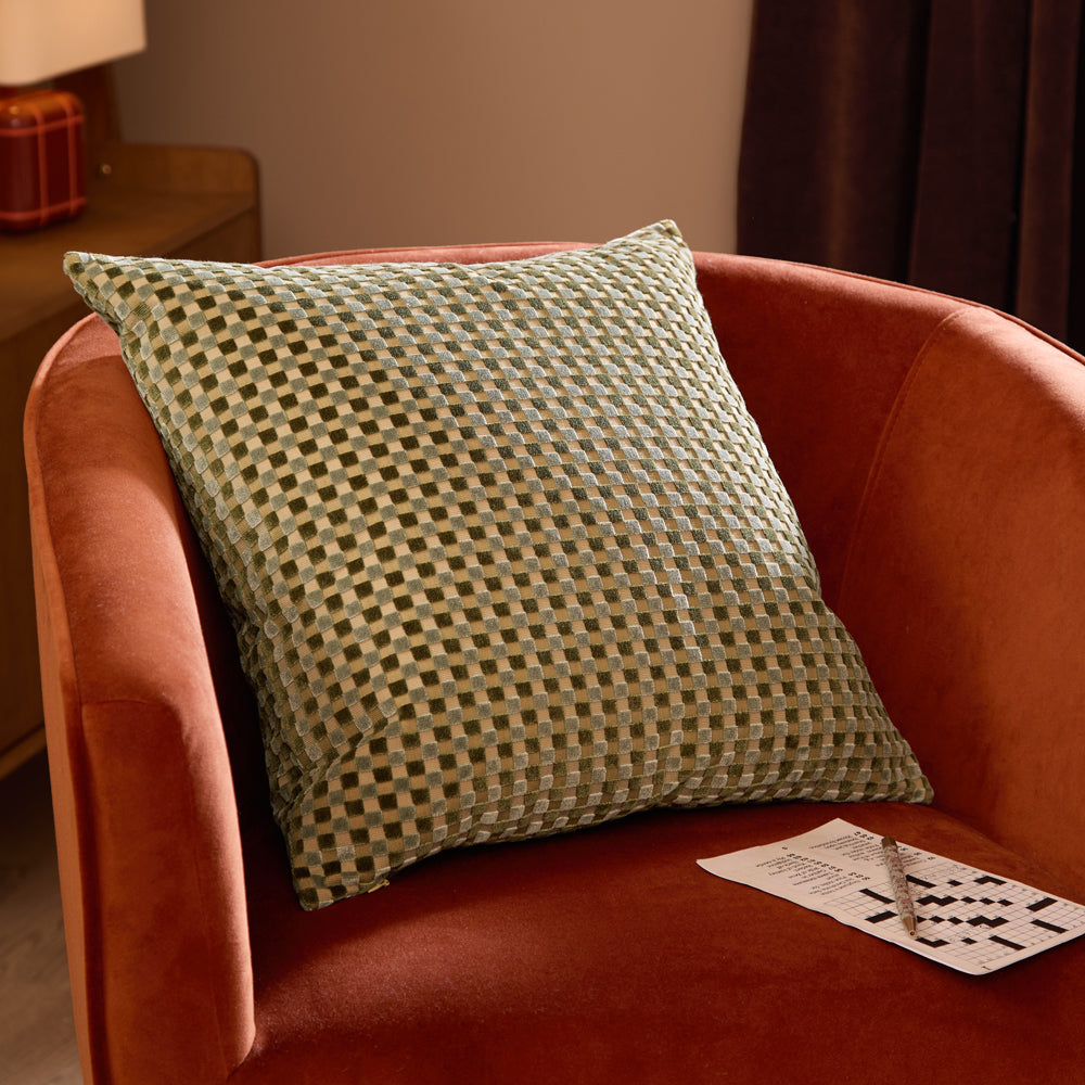 Check Green Cushions - Checkered Velvet Cushions Eucalyptus Furn