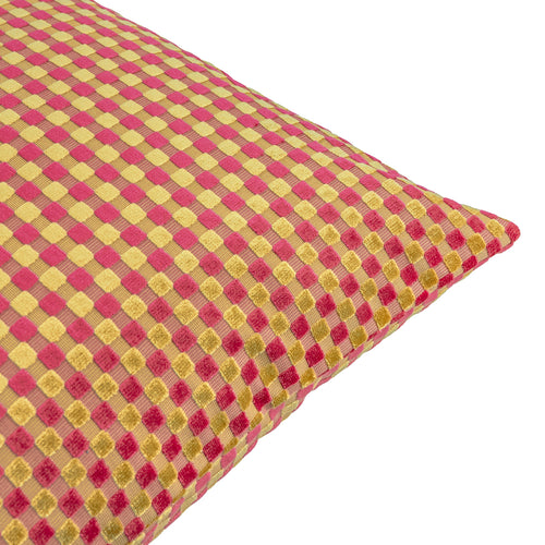 Checkered Velvet Cushion Hot Pink