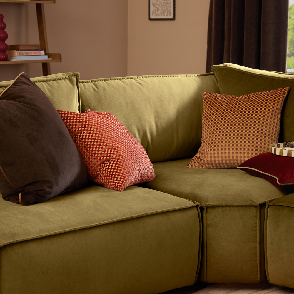Checkered Velvet Cushion Maroon