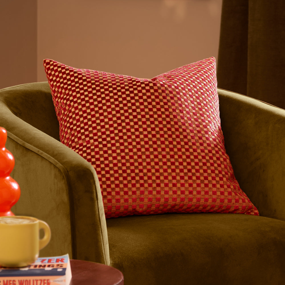 Check Red Cushions - Checkered Velvet Cushions Maroon Furn