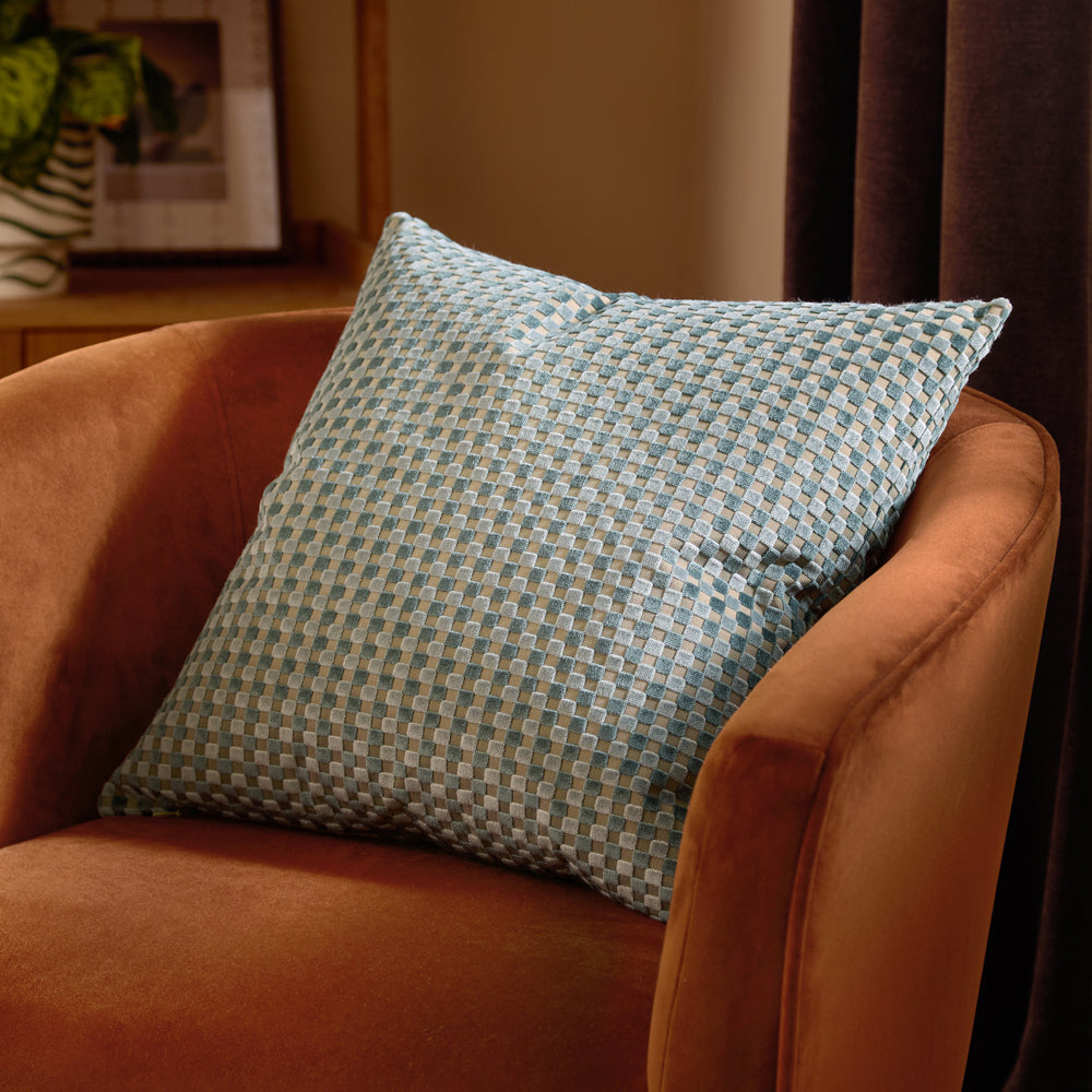 Check Blue Cushions - Checkered Velvet Cushions Mineral Furn