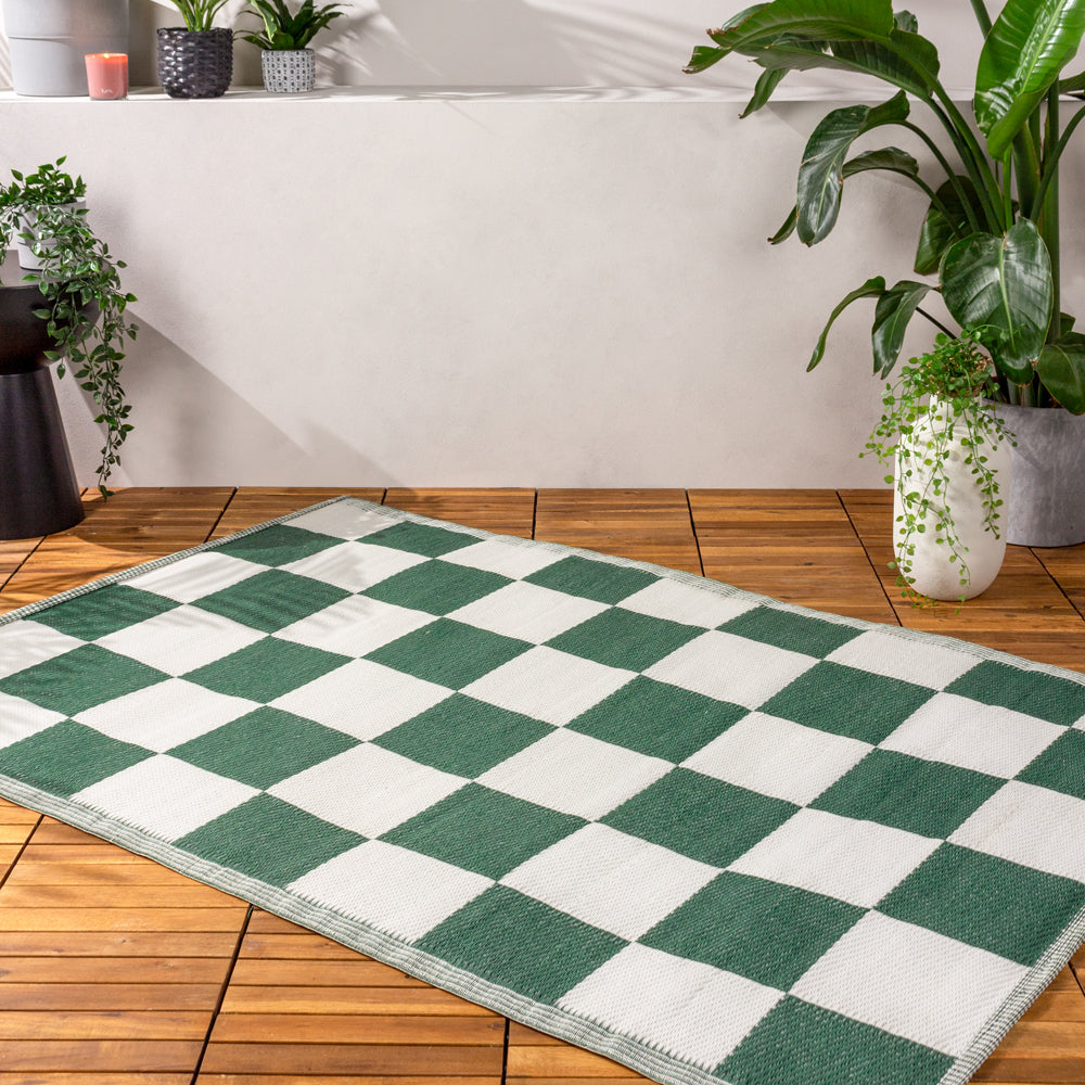 Checkerboard 120x180cm Outdoor Rug Green