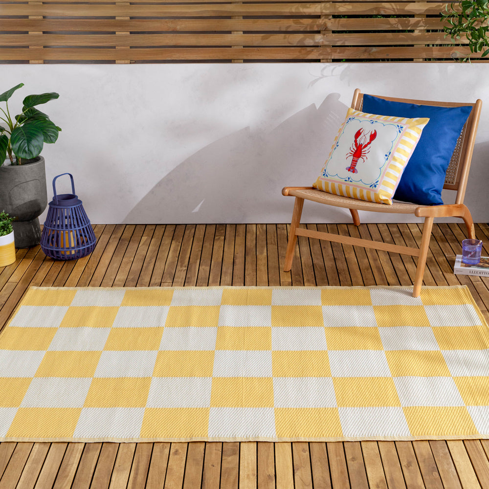 Check Yellow Rugs - Checkerboard 120x180cm Outdoor 100% Recycled Rug Yellow furn.
