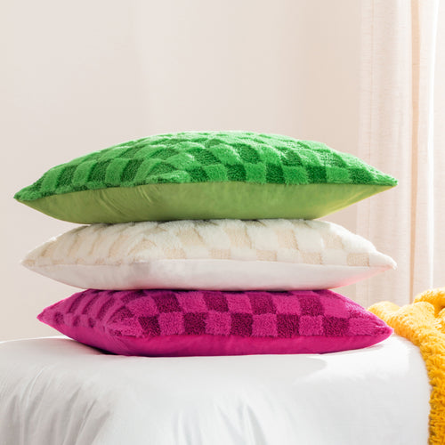 Check Green Cushions - Check It Boucle Fleece Cushion Cover Go Green Heya Home