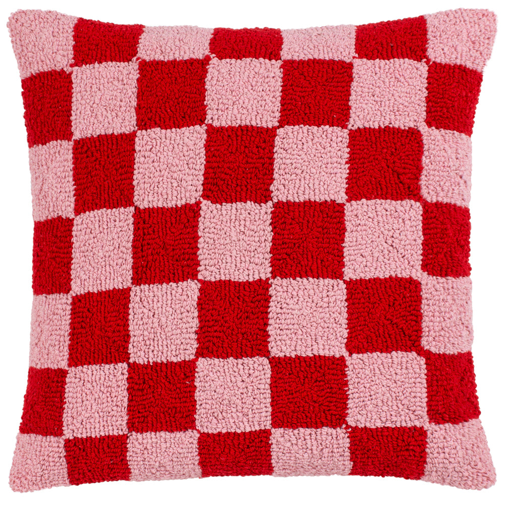 Check Knitted Cushion Red or Dead Pink
