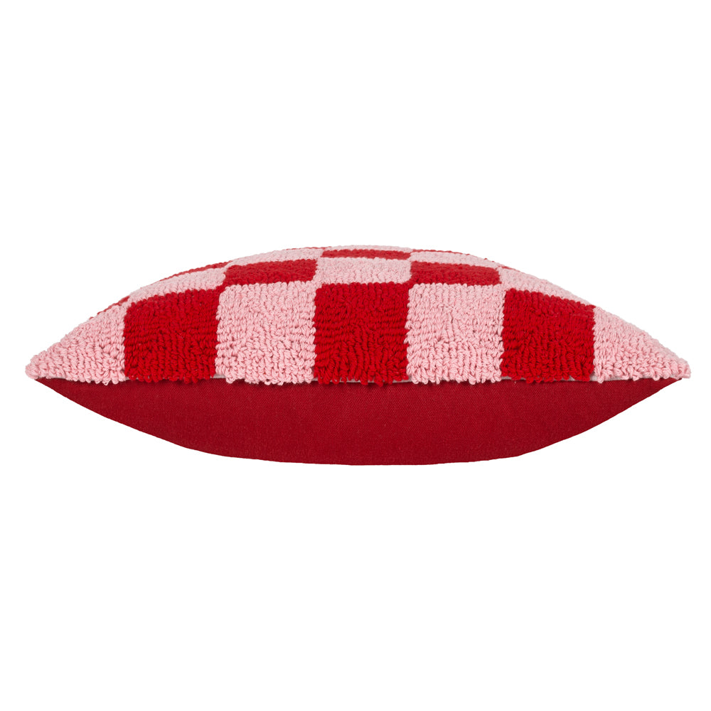 Check Knitted Cushion Red or Dead Pink