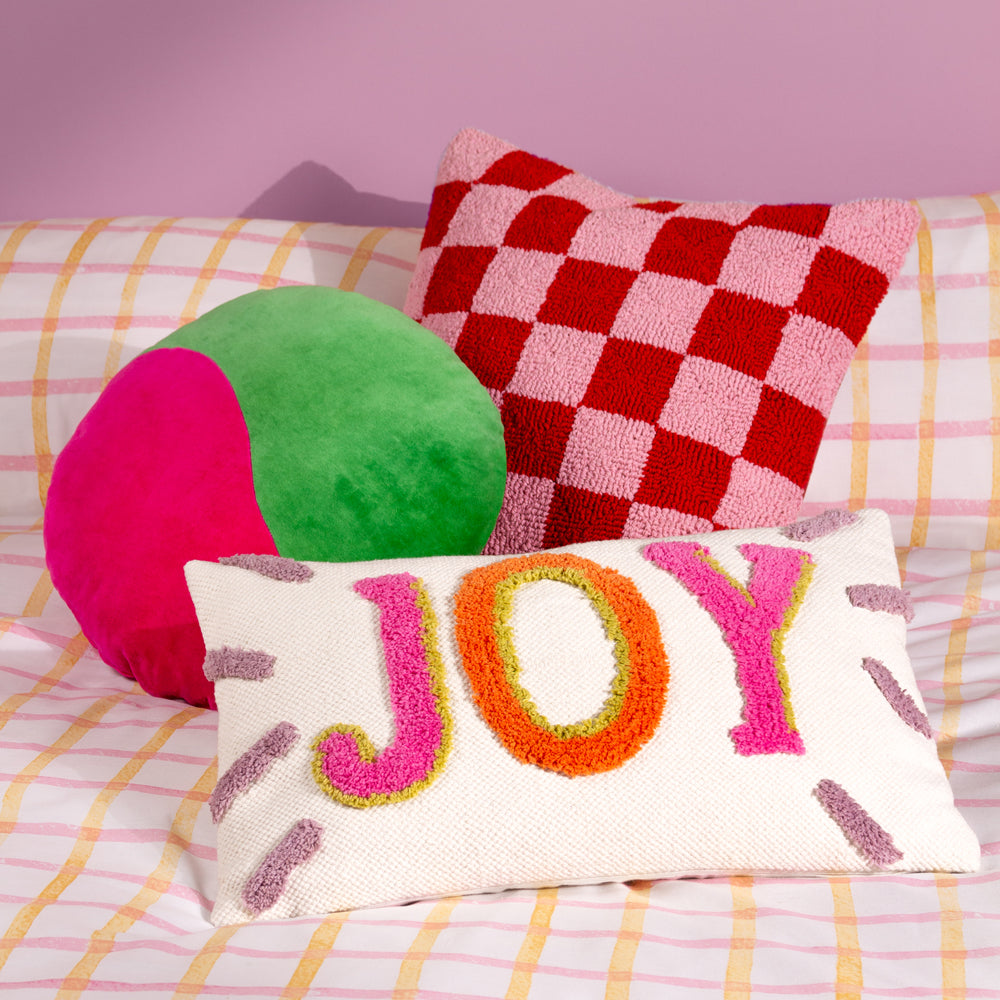 Check Knitted Cushion Red or Dead Pink