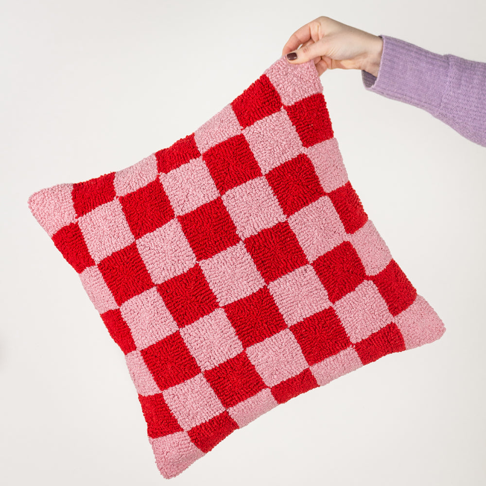 Check Pink Cushions - Check Knitted Cushion Cover Red or Dead Pink heya home