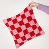 heya home Check Knitted Cushion Cover in Red or Dead Pink
