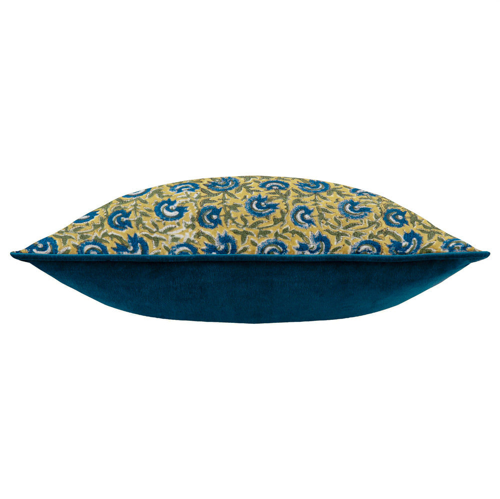 Chedworth Piped Velvet Cushion Lemon/True Blue