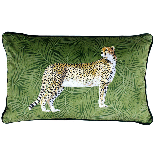 Animal Green Cushions - Cheetah Forest Velvet Cushion Cover Green Paoletti