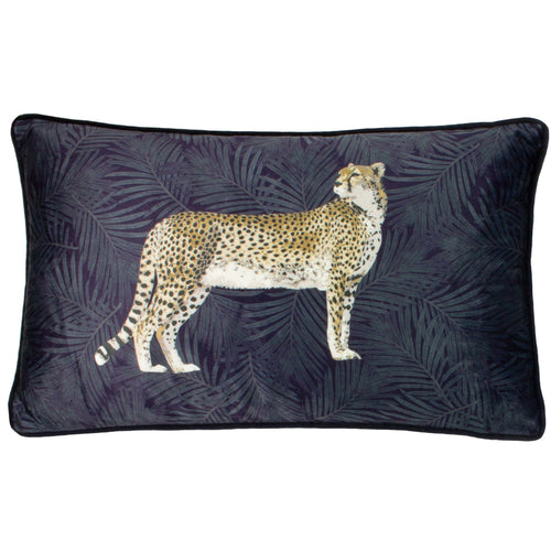 Paoletti Cheetah Forest Velvet Cushion Cover in Navy