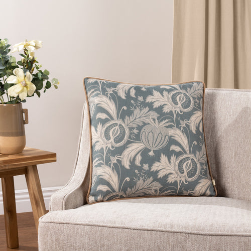Floral Blue Cushions - Chatsworth Heirloom Piped Cushion Cover Petrol Evans Lichfield