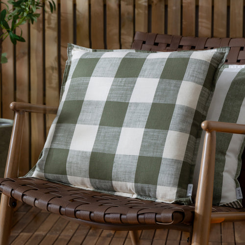 Check Green Cushions - Chesil Check 100% Cotton Outdoor Cushion Cover Moss Yard