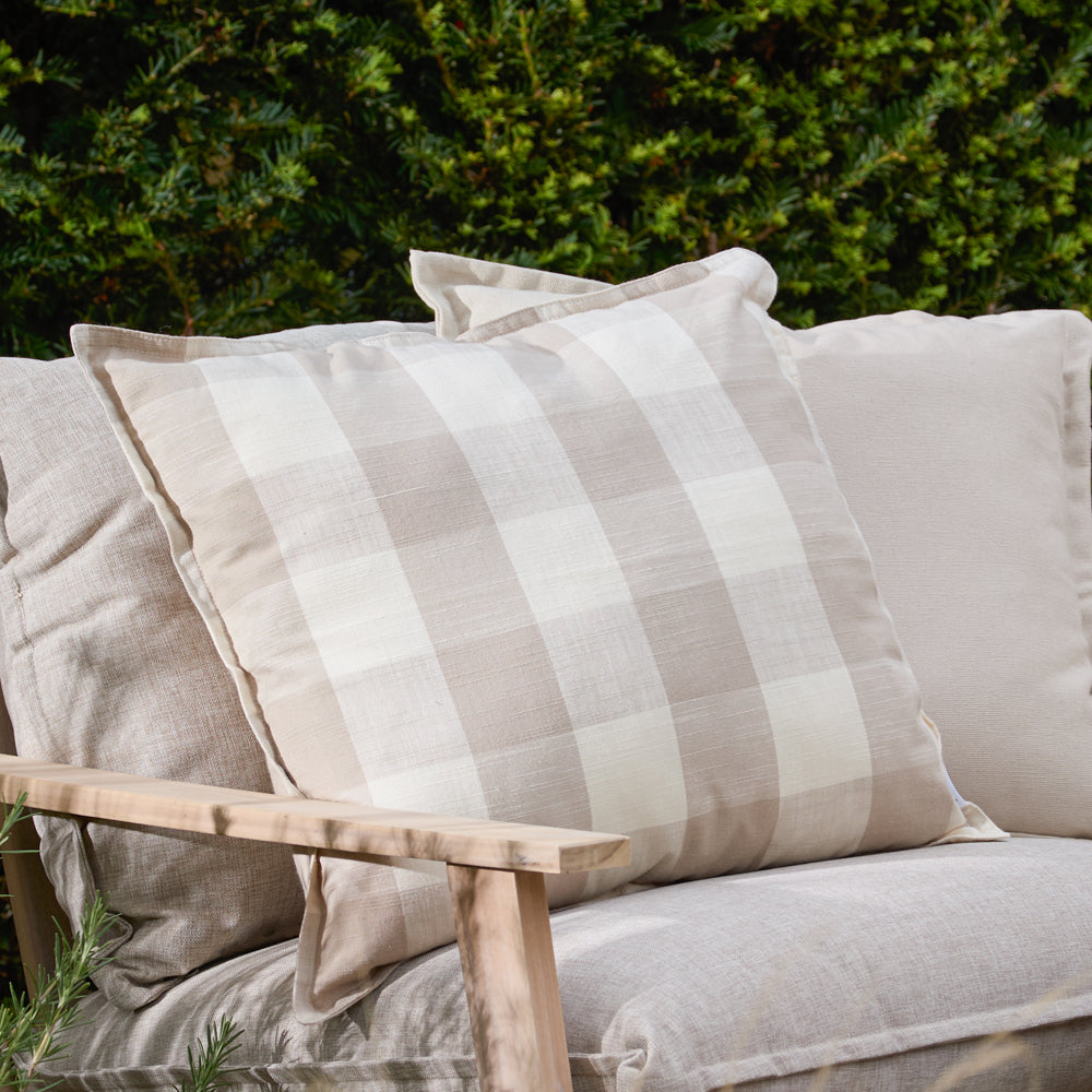 Check Beige Cushions - Chesil Check 100% Cotton Outdoor Cushion Cover Natural Yard