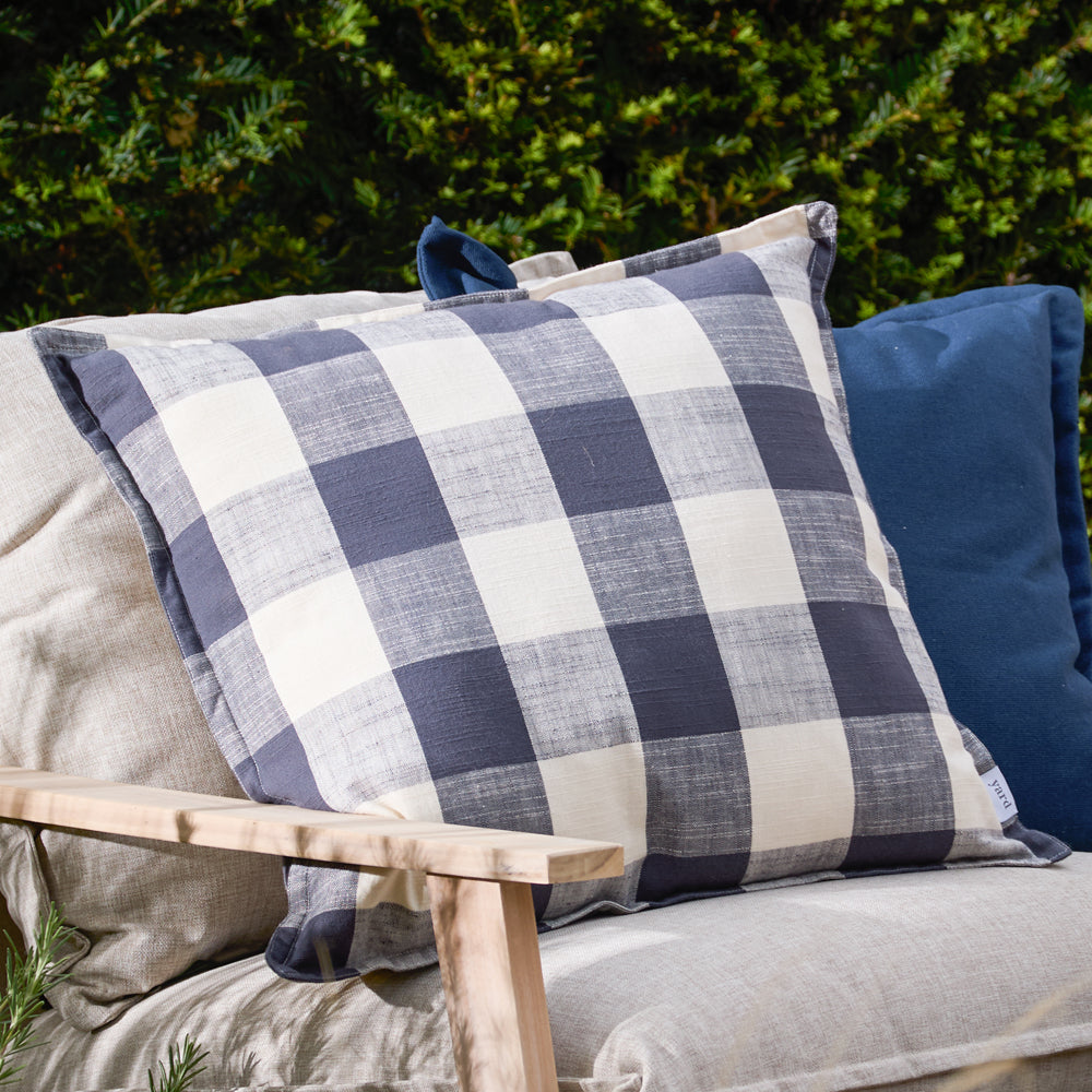 Check Blue Cushions - Chesil Check 100% Cotton Outdoor Cushion Cover Navy Yard
