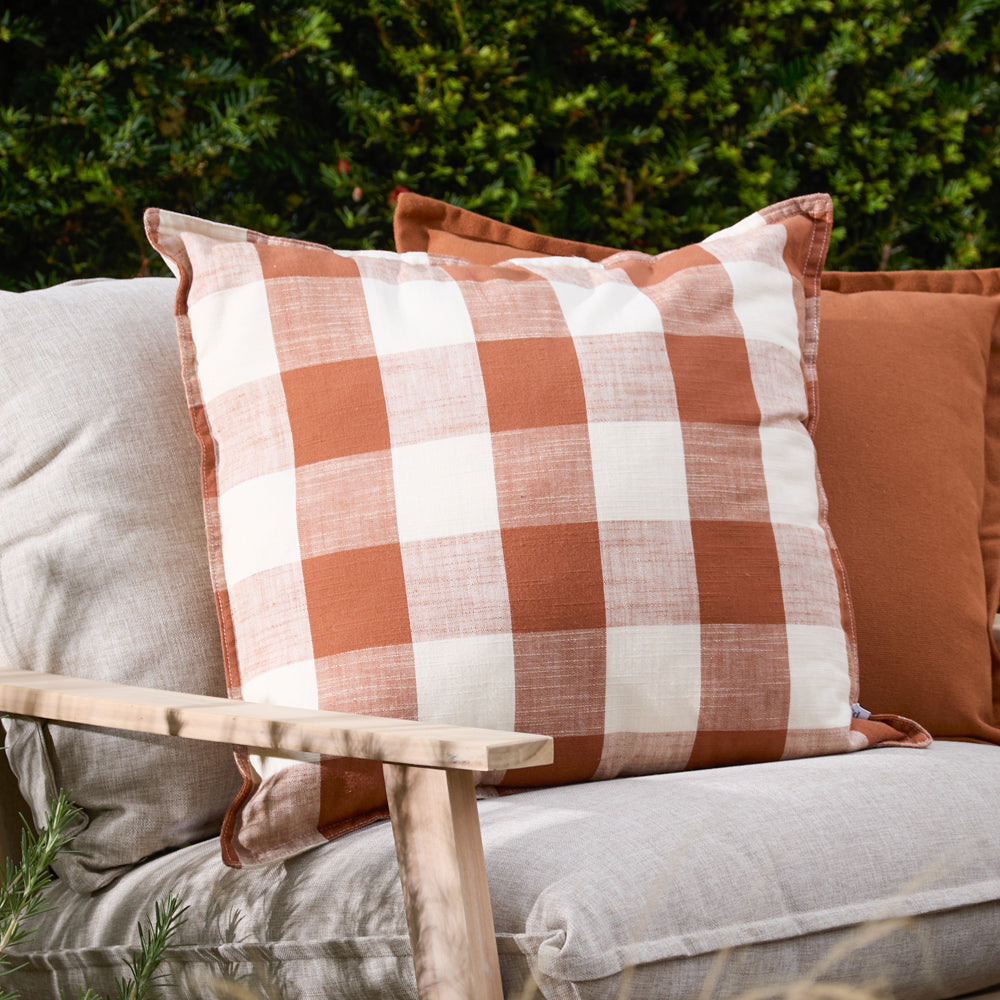 Check Brown Cushions - Chesil Check 100% Cotton Outdoor Cushion Cover Pecan Yard