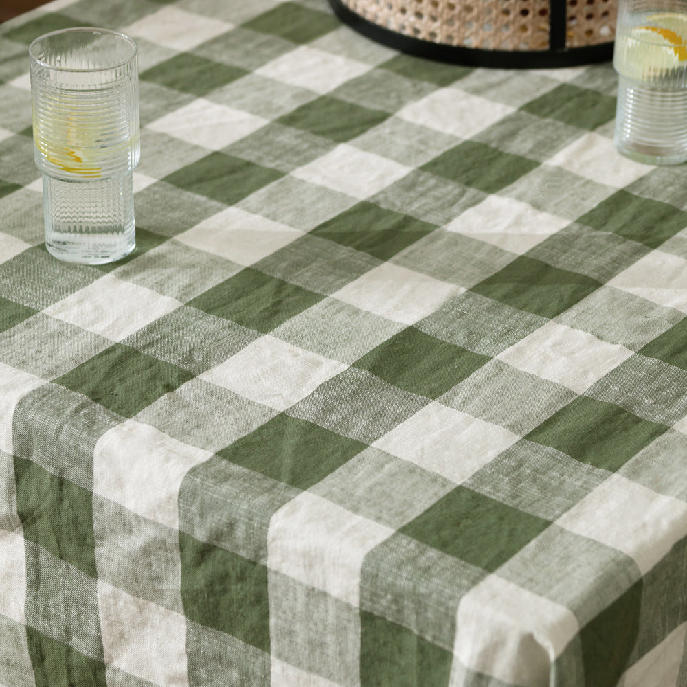 Chesil Check Tasselled 100% Cotton Throw Moss