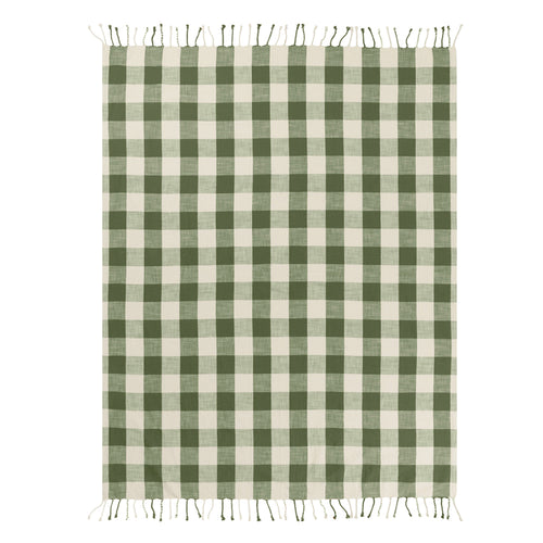 Chesil Check Tasselled 100% Cotton Throw Moss
