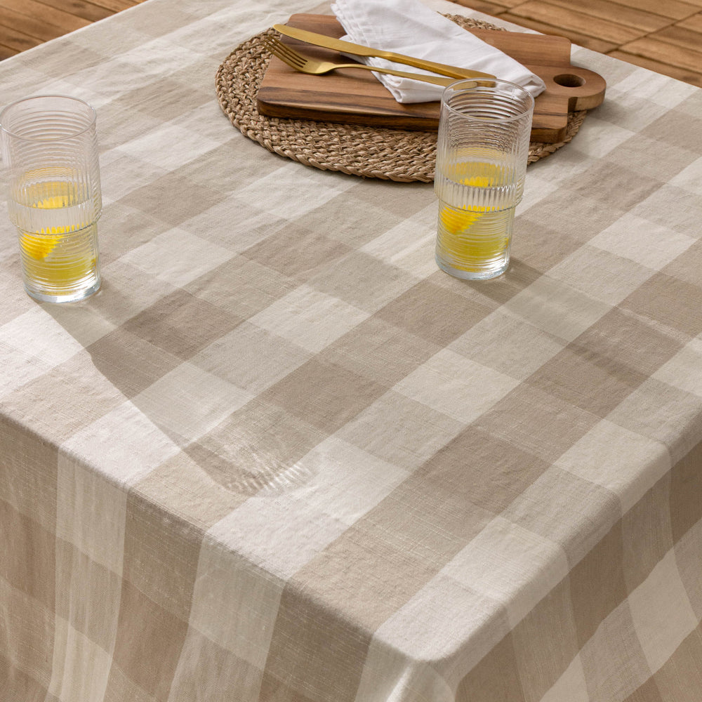 Chesil Check Tasselled 100% Cotton Throw Natural