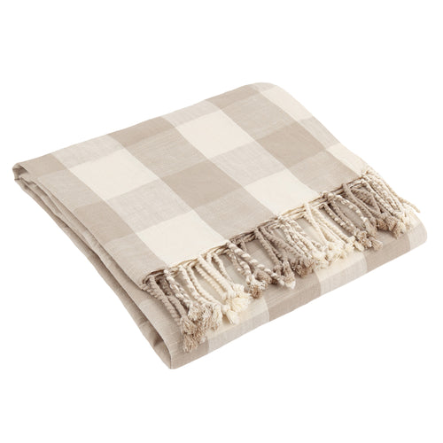 Check Beige Throws - Chesil Check Tasselled 100% Cotton  Throw Natural Yard