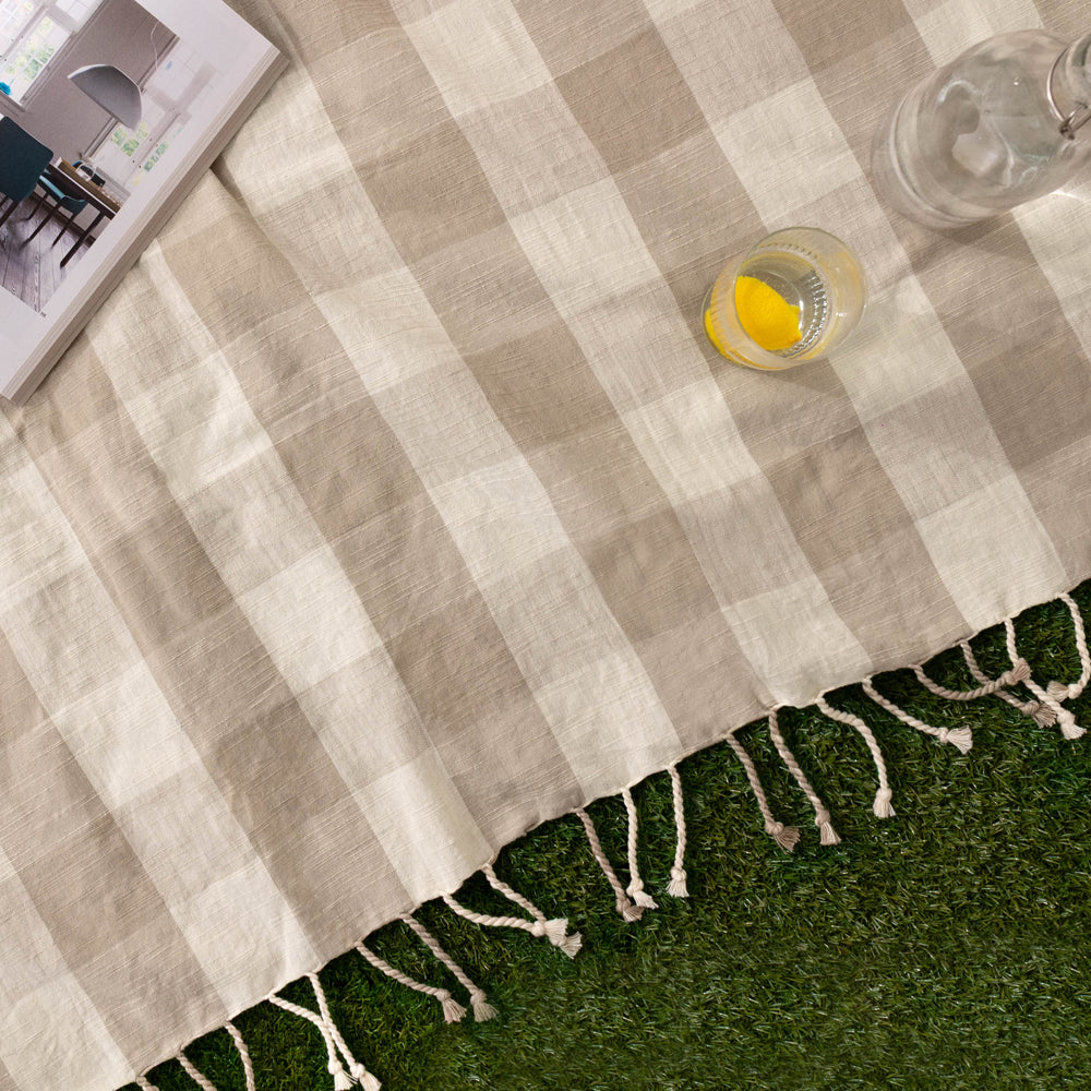 Chesil Check Tasselled 100% Cotton Throw Natural
