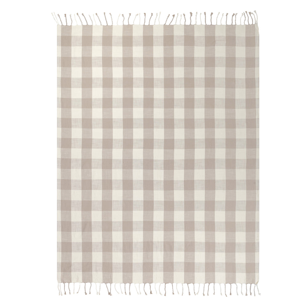 Chesil Check Tasselled 100% Cotton Throw Natural