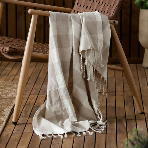 Chesil Check Tasselled 100% Cotton Throw Natural