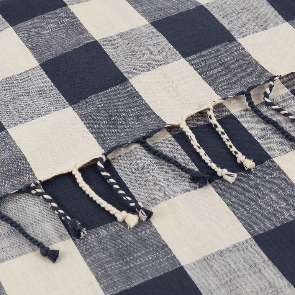 Chesil Check Tasselled 100% Cotton Throw Navy