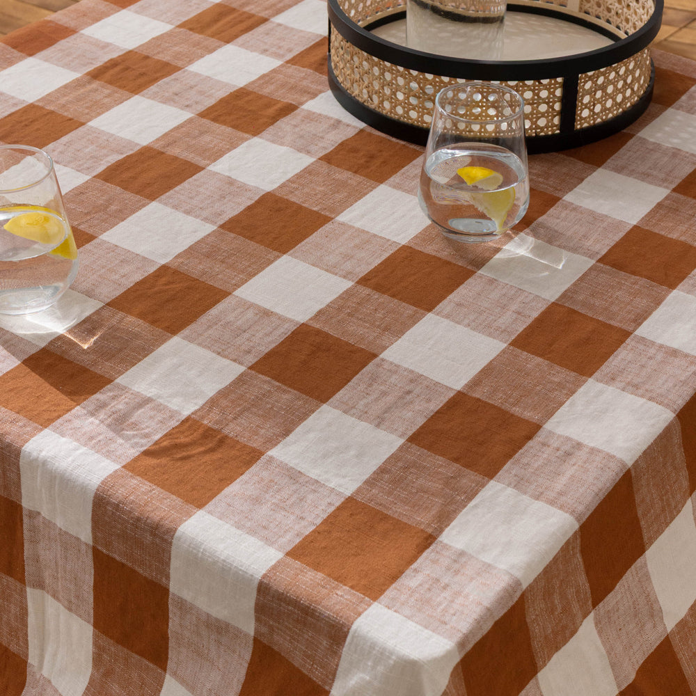 Chesil Check Tasselled 100% Cotton Throw Pecan