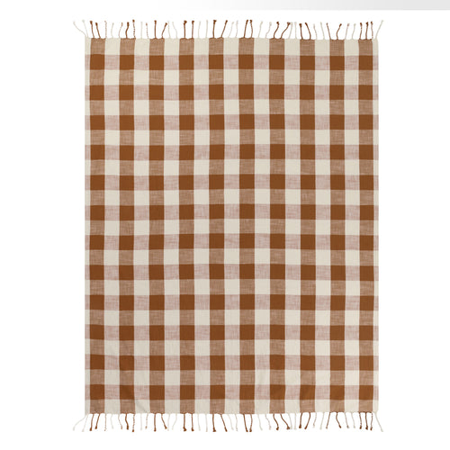 Check Cream Throws - Chesil Check Tasselled 100% Cotton  Throw Pecan Yard