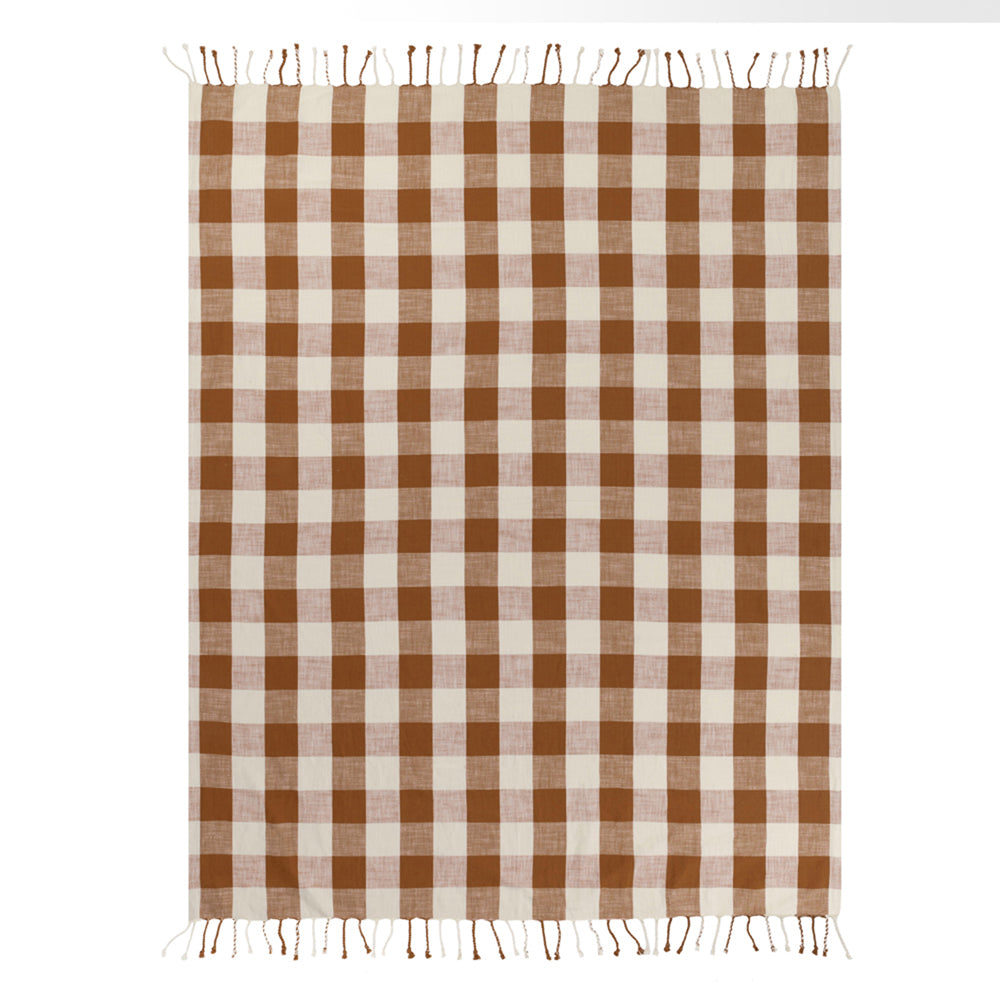 Chesil Check Tasselled 100% Cotton Throw Pecan