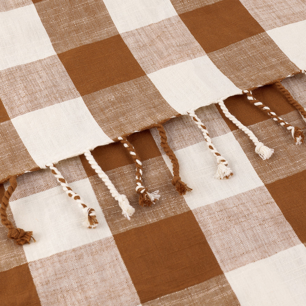 Chesil Check Tasselled 100% Cotton Throw Pecan
