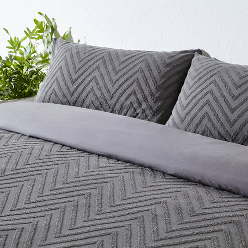 Geometric Grey Bedding - Chevron Tufted Geometric 100% Cotton Duvet Cover Set Charcoal Yard